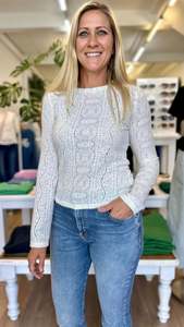 Whiskey Lace Long Sleeve Knit Top Antique White