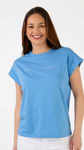 Stella Gemma 1: Cuff Sleeve T-Shirt Sky Embroidered Logo