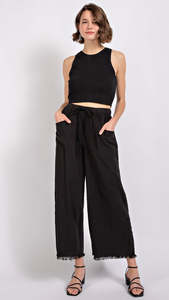 Sale Jeans Bottoms: Willa Frayed Bottom Wide Leg Pants Black
