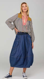 Skirts: Guru Skirt Dark Denim Contrast Stitching