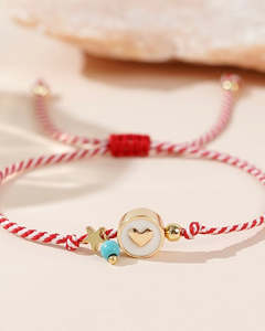 Jewelry: Rope Heart Bracelet Red White