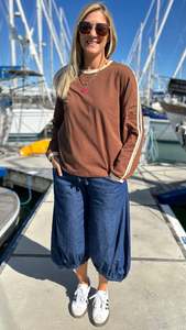 Friends Of The Fox: Retro Varsity Stripe Jumper Caramel