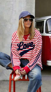 Hammill Co 1: Retro Love Stripe Sweat Red/White
