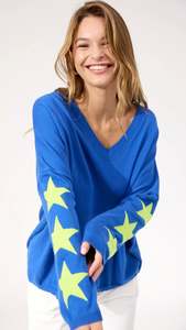 Vermont Star V Neck Jumper Cobalt