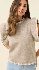 Athena Frill Knit Top Stone