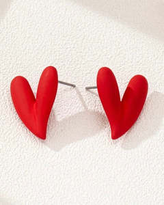 Jewelry: Wonky Heart Stud Earrings Red