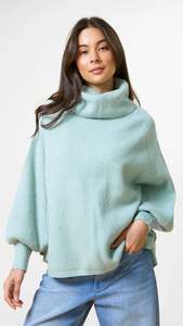 Polo Neck Poncho Aquamarine