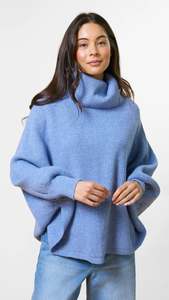 Polo Neck Poncho Denim