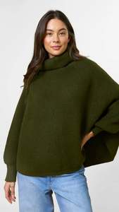 Polo Neck Poncho Army