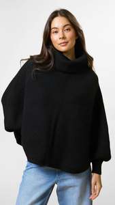 Polo Neck Poncho Black
