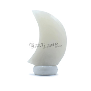 Crafted Salt Lamps: Rare White Moon Crescent Salt Lamp (Sky Blue Marble Base)