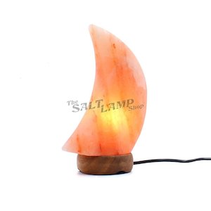 Crafted Shape Salt Lamps: Crescent Moon Salt Lamp (Timber Base)