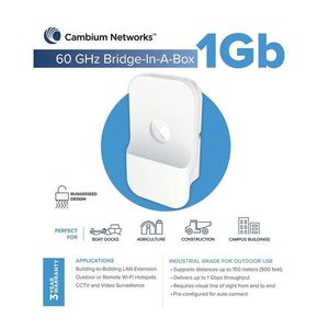 Data: C600510C008 - Cambium cnWave 60 GHz Bridge in a Box 1Gbps Full Duplex Wireless Backhaul