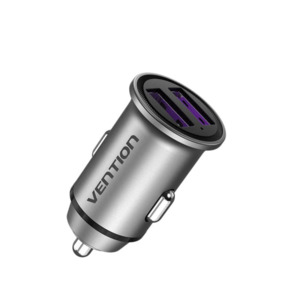 Vehicle: VEN-FFEH0 - Vention Two-Port USB A+A(30/30) Car Charger Gray Mini Style Aluminium Alloy Type