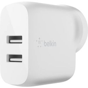Vehicle: WCB002AUWH - Belkin BOOST CHARGE Dual USB-A Wall Charger 24W - 1 Pack - 24 W - 4.80 A Output - White
