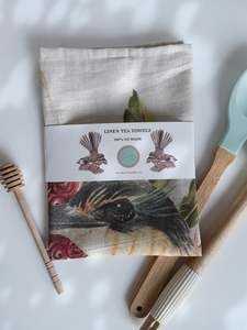 New Zealand Nature: KINGFISHER LINEN TEA TOWEL
