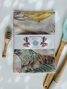 New Zealand Nature: TUI on HARAKEKE LINEN TEA TOWEL