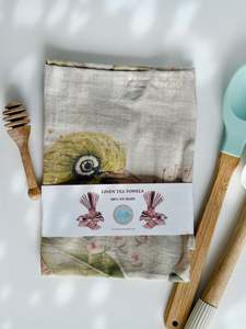 New Zealand Nature: WAXEYE on POHUTUKAWA LINEN TEA TOWEL