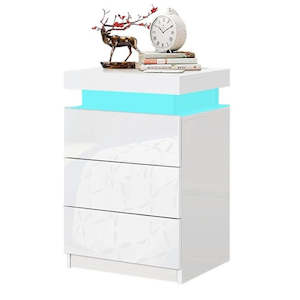 Bedside Table: Bedside Table with Drawer Rgb Led Light Side Table