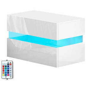 Bedside Table: Bedside Tables Drawers Rgb Led Light Side Table White