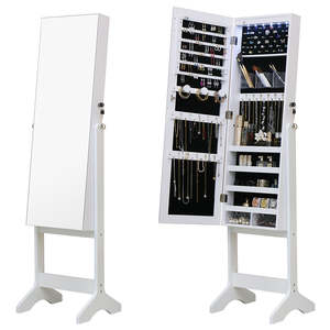 Jewellery Watches 1: Standing Jewellery Cabinet With Full Body Mirror - White