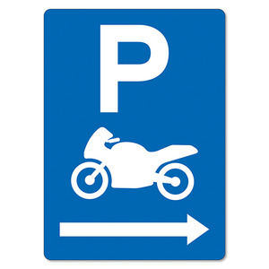 Products: Motorcycle Parking Sign – Right Arrow