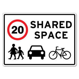 20KM Shared Space Children, Vehicles, Bicycle Sign