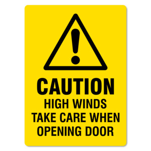 Caution High Winds Take Care When Opening Door Sign