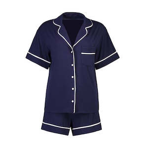 Satin Long Set: Ellie Modal Supersoft Short PJ Set - Navy - M - Shorts Only