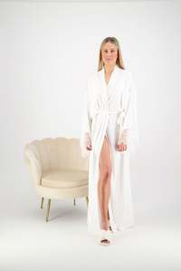 Bridal Robes: Ava Long Lace Bridal Robe - White