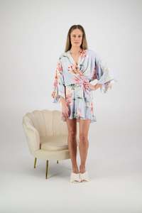 Robes: Amelia Cotton Floral Robe - Baby Blue