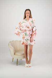 Robes: Amelia Cotton Floral Robe - Blush