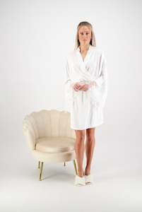 Bridal Robes: Ava Short Lace Bridal Robe - White
