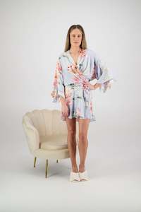 Robes: Amelia Cotton Floral Robe - Baby Blue