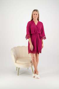 Robes: Olivia Cotton Lace Robe - Burgundy