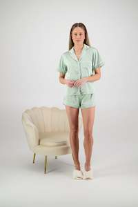 Pajama Sets: Sienna Short PJ Set - Sage Green/White