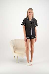 Pajama Sets: Sienna Short PJ Set - Black/White