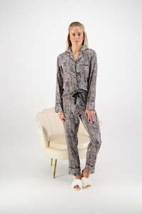 Sale: Georgie Long PJ Set - Leopard Print / Black