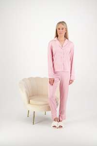 Sale: Georgie Long PJ Set - Dusty Rose/ White