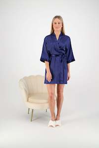 Satin Robes: Alexa Satin Robe - Navy