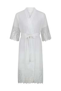 Bridal Robes: **NEW** Lily Lace Satin Bridal Robe - White