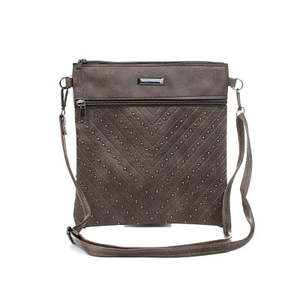Taupe Brown Patterned Studded Shoulder Bag - The Specialty House