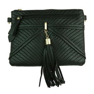 Black Patterned Tassel Shoulder Bag - The Specialty House