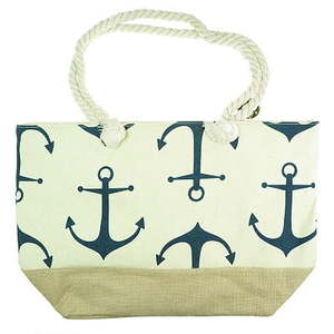 Products: Blue Anchors on Beige & Cream Canvas Tote Bag - The Specialty House