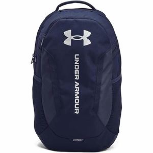 Sports Gear Bags: Unisex UA Hustle 6.0 Backpack - Navy and Silver