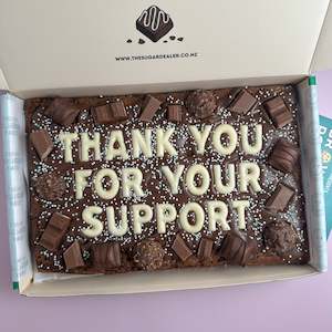 Custom: Mega custom message chocolate fiend brownie