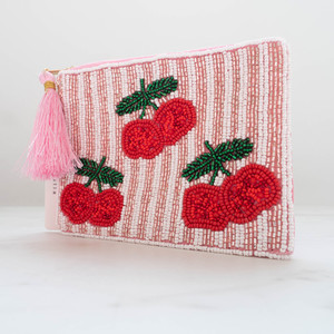 Beaded Pouch Purse - Pink Cherries thesundaysociety