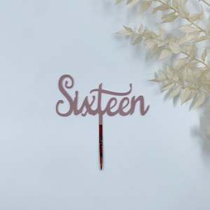 Sixteen Cake Topper (Silver, Pink)