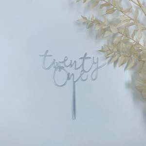 Cake Toppers: Twenty One Cake Topper (Pink, Silver)