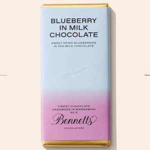 Nz Handmade Chocolates: Bennetts Chocolate Bar - BLUEBERRY MILK CHOCOLATE BAR